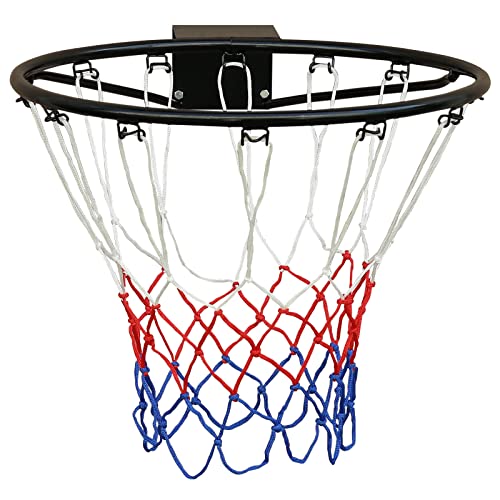 FUNJEPE Professionelle Größe (45 cm), massiver Basketballkorb-Ring, Basketballkorbnetz und Wandbefestigungen, geeignet für Erwachsene und Kinder, drinnen und draußen, Schwarz von FUNJEPE