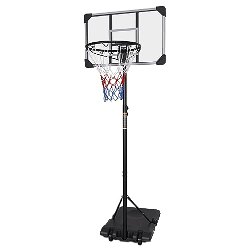 FUNJEPE Tragbarer, freistehender Basketballkorb und Ständer mit transparenter Rückwand, 2,1 m, höhenverstellbar, für drinnen und draußen, 165–213 cm von FUNJEPE
