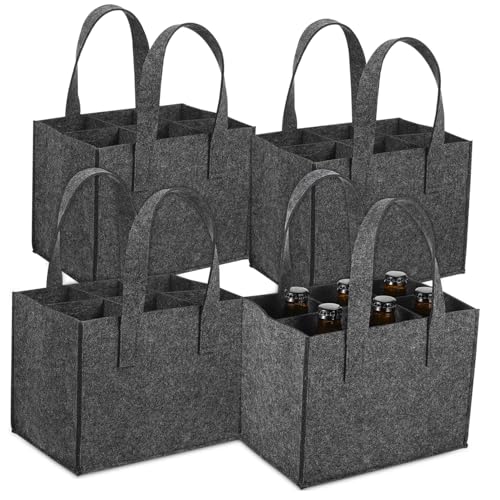 FUNNETOYU 4 Stück Teiliges Filz Flaschentaschen mit Trennwänden Flaschen Tragetasche aus Dickem Filz Weiche Wiederverwendbare Flaschenhandtasche für Reisen Camping Picknick und von FUNNETOYU