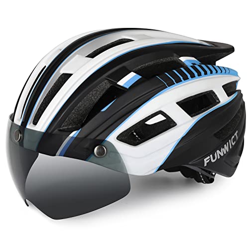 FUNWICT Fahrradhelm Herren Damen Helm Fahrrad mit Abnehmbarer Magnetische Brille und Innenfutter LED-Rücklicht Fahrradhelm mit Visier zum Radfahren (Blackwhite) von FUNWICT