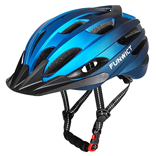 FUNWICT Leicht Fahrradhelm Herren Damen, Verstellbar MTB Mountainbike Helm mit Abnehmbarem Sonnenschutz, Stylisch Rennradhelm für Radfahren Mountainbiken (L (57-61cm), Navy Blau) von FUNWICT