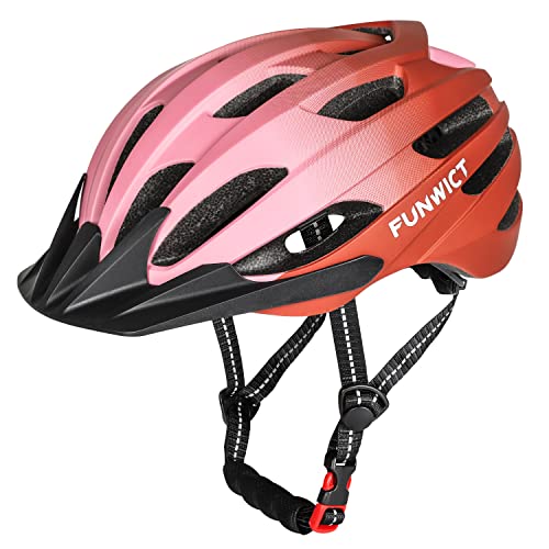 FUNWICT Leicht Fahrradhelm Herren Damen, Verstellbar MTB Mountainbike Helm mit Abnehmbarem Sonnenschutz, Stylisch Rennradhelm für Radfahren Mountainbiken (L (57-61cm), Orange Rosa) von FUNWICT