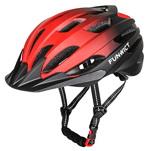 FUNWICT Leicht Fahrradhelm Herren Damen, Verstellbar MTB Mountainbike Helm mit Abnehmbarem Sonnenschutz, Stylisch Rennradhelm für Radfahren Mountainbiken (L (57-61cm), Schwarz Rot) von FUNWICT