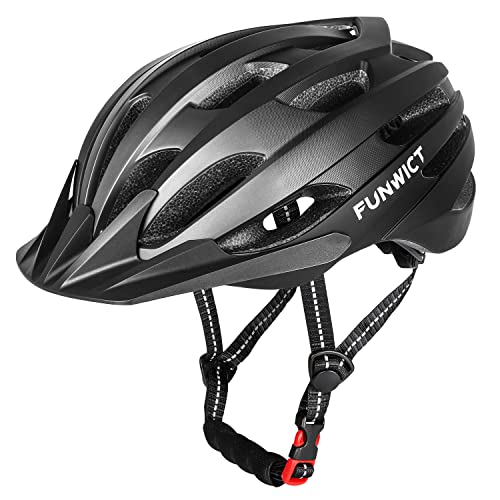 FUNWICT Leicht Fahrradhelm Herren Damen, Verstellbar MTB Mountainbike Helm mit Abnehmbarem Sonnenschutz, Stylisch Rennradhelm für Radfahren Mountainbiken (L (57-61cm), Schwarz Titan) von FUNWICT