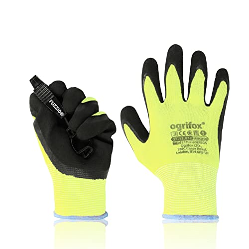 FUZZIO 12 Paar fluoreszierend Ogrifox Schrumpf Latex besichtet Arbeitshandschuhe Handschuh-Klammer (S-7, Gelb) von FUZZIO