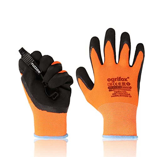 FUZZIO 12 Paar fluoreszierend Ogrifox Schrumpf Latex besichtet Arbeitshandschuhe Handschuh-Klammer (S-7, Orange) von FUZZIO