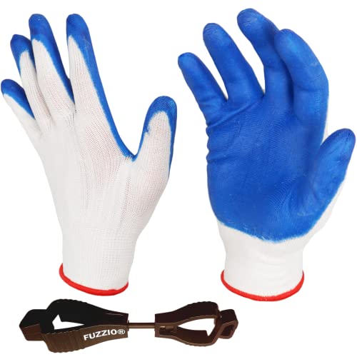 FUZZIO 24 Paar Latex-besichtet Arbeitshandschuhe für leichte Arbeiten Handschuh-Klammer (L/9, Blau) von FUZZIO