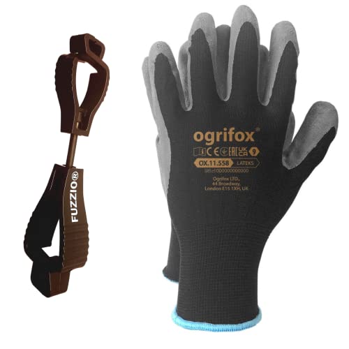 FUZZIO 24 Paar Ogrifox Latex-besichtet Arbeitshandschuhe Handschuh-Klammern (L-9, Schwarz) von FUZZIO