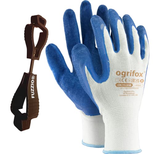 FUZZIO 24 Paar Ogrifox Latex-besichtet Arbeitshandschuhe Handschuh-Klammern (L-9, Weiß) von FUZZIO