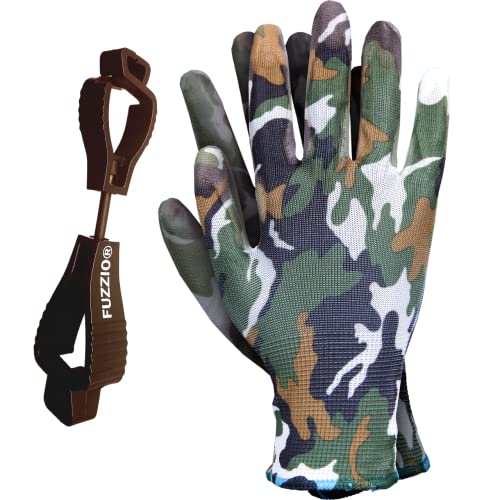 FUZZIO 24 Paar Ogrifox PU Camouflage Arbeitshandschuhe Handschuh-Klammer S-7 von FUZZIO