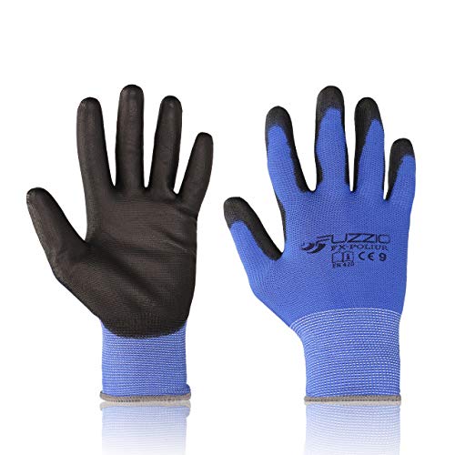 FUZZIO 40 Paar Arbeitshandschuhe PU Beschichtung Bauhandschuhe mit Handschuh-Klammer L-9, Blau von FUZZIO