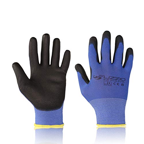 FUZZIO 40 Paar Arbeitshandschuhe PU Beschichtung Bauhandschuhe mit Handschuh-Klammer M -8, Blau von FUZZIO