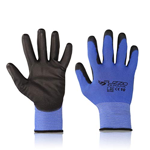 FUZZIO 40 Paar Arbeitshandschuhe PU Beschichtung Bauhandschuhe mit Handschuh-Klammer XL-10, Blau von FUZZIO