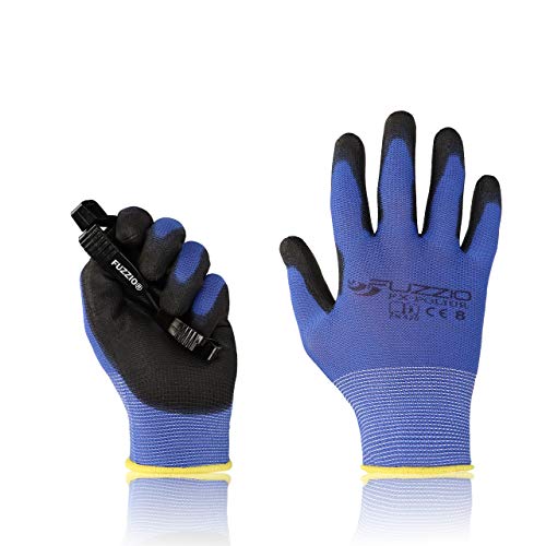 FUZZIO Arbeitshandschuhe 20 Paar PU Beschichtung Bauhandschuhe Montage mit Handschuh-Klammern(M|8, Blau) von FUZZIO