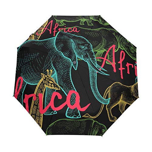 Afrika Tier Elefant Regenschirm Taschenschirm Automatische Umbrella Winddichte Sonnenschutz Regenschirme Taschenschirme für Damen Herren von FVFV