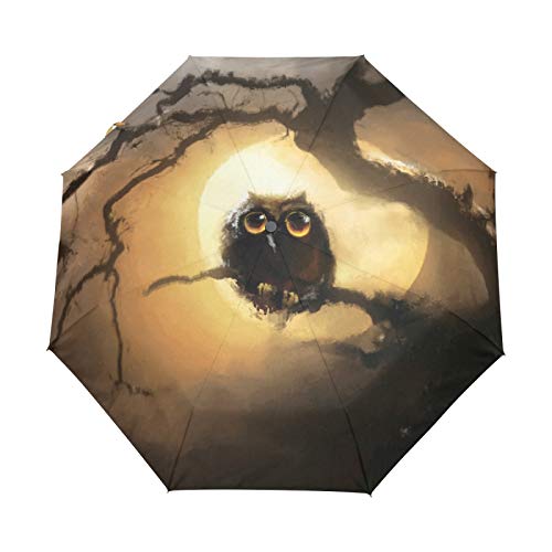 Halloween Eule Vogel Mond Regenschirm Taschenschirm Automatische Umbrella Winddichte Sonnenschutz Regenschirme Taschenschirme für Damen Herren von FVFV