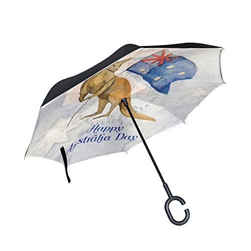 Känguru Australien Flagge Umgekehrte Regenschirm mit C-förmigem Griff Seitenverkehrt Faltbarer Regenschirm UV-Schutz Auto Große Schirm von FVFV