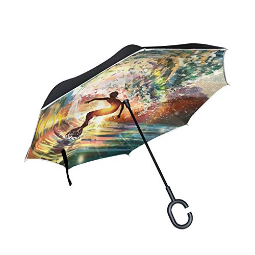 Kühles Surfen Sonnig Umgekehrte Regenschirm mit C-förmigem Griff Seitenverkehrt Faltbarer Regenschirm UV-Schutz Auto Große Schirm von FVFV