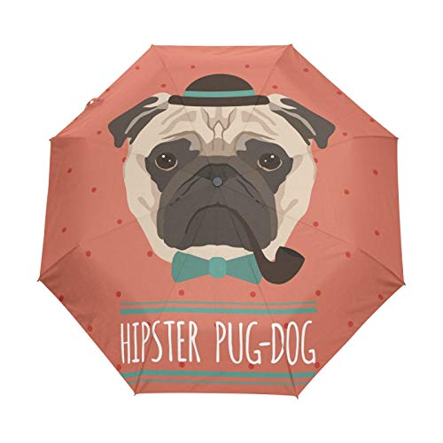 Niedlichen Mops Hund Regenschirm Taschenschirm Automatische Umbrella Winddichte Sonnenschutz Regenschirme Taschenschirme für Damen Herren von FVFV