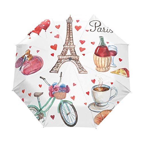 Romantischer Pariser Eiffelturm Regenschirm Taschenschirm Automatische Umbrella Winddichte Sonnenschutz Regenschirme Taschenschirme für Damen Herren von FVFV