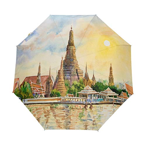 Tempel Sonnenuntergang Bangkok Thailand Regenschirm Taschenschirm Automatische Umbrella Winddichte Sonnenschutz Regenschirme Taschenschirme für Damen Herren von FVFV