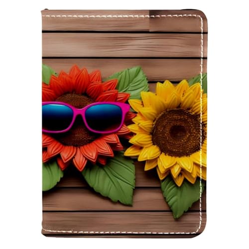 FVQL Reisepasshülle, Kunstleder, Sonnenblume mit Sonnenbrille, 10,2 x 14,9 cm, Mehrfarbig 565, 10x14cm/4x5.5 in von FVQL