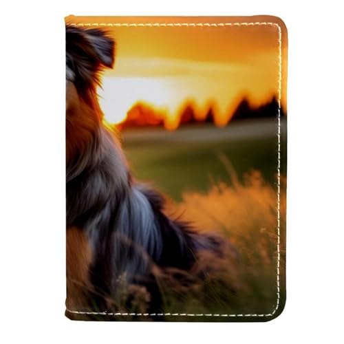 FVQL Reisepasshülle aus Kunstleder, 11,4 x 16,5 cm, Sonnenuntergang und australischer Schäferhund, Color4633, 11.5x16.5cm/4.5x6.5 in von FVQL