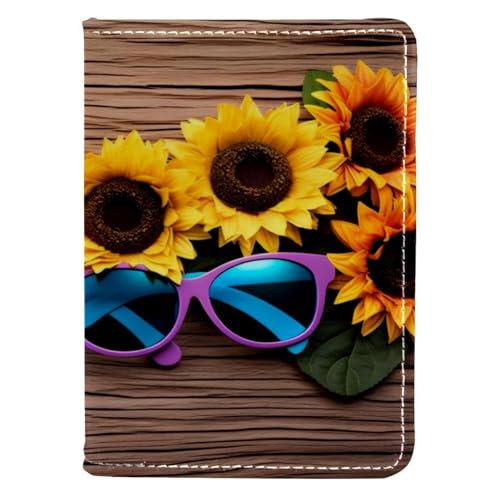 FVQL Reisepasshülle für Damen und Herren, 10,2 x 14,9 cm, Cartoon-Sonnenblume und Sonnenbrille, Mehrfarbig2797, 10x14cm/4x5.5 in von FVQL