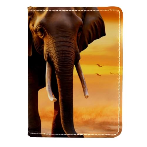 FVQL Reisepasshülle für Damen und Herren, Reisezubehör, 11,4 x 16,5 cm, Sonnenuntergang-Muster, afrikanischer Elefant, Farbe: 182, 11.5x16.5cm/4.5x6.5 in von FVQL