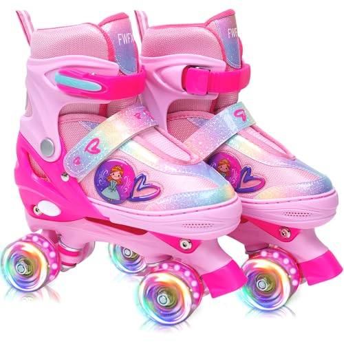 FWFX Rollschuhe, Verstellbare Rollschuhe für Jungen und Mädchen mit Leuchträdern, Vierrad-Skates für den Innen- und Außenbereich，Geburtstagsgeschenke für Anfänger und Teenager von 3-12 Jahren von FWFX