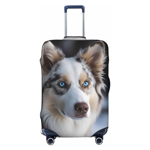 FWJZDSP Blauäugiger Hund-Druck, Gepäckabdeckung, Reisegepäckabdeckungen, elastisch, waschbar, Kofferschutz, Kratzfest, Schmutz, Kofferabdeckungen, staubdicht, passend für Gepäck von 18 bis 32 Zoll von FWJZDSP