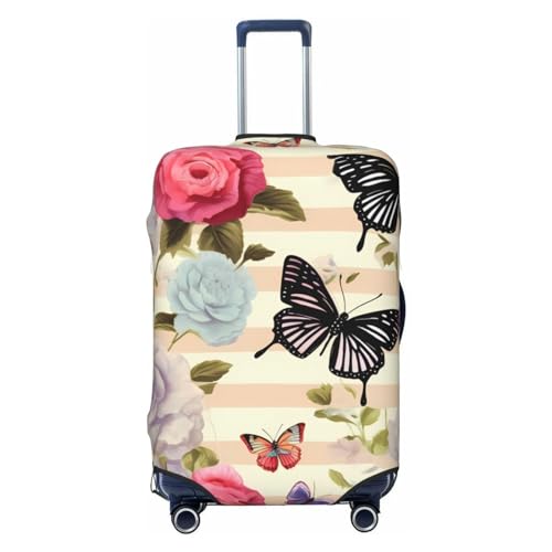 FWJZDSP Gepäckabdeckung mit gestreiftem Blumen- und Schmetterlingsdruck, dehnbarer Kofferschutz, Kratzfest, waschbare Gepäckabdeckungen für 18-32 Zoll großes Gepäck von FWJZDSP