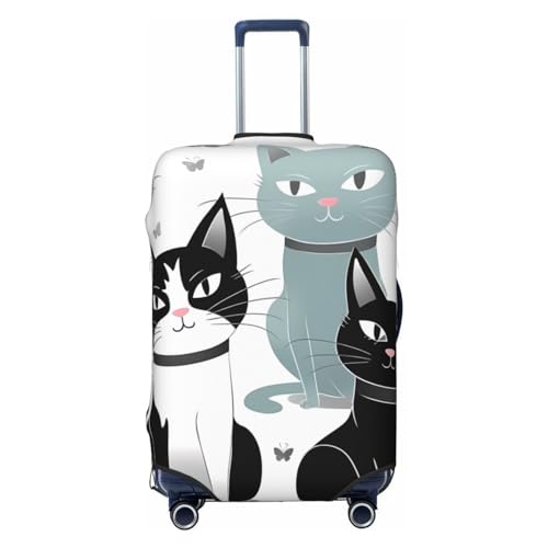 FWJZDSP Gepäckabdeckung mit schwarz-weißem Katzen-Print, dehnbarer Kofferschutz, kratzfester Reisekoffer-Überzug, waschbare Gepäckabdeckungen für 18-32 Zoll großes Gepäck von FWJZDSP