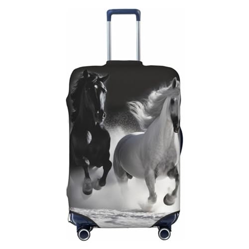 FWJZDSP Gepäckabdeckung mit schwarz-weißem Pferde-Aufdruck, dehnbarer Kofferschutz, Kratzfest, waschbare Gepäckabdeckungen für 18-32 Zoll großes Gepäck von FWJZDSP