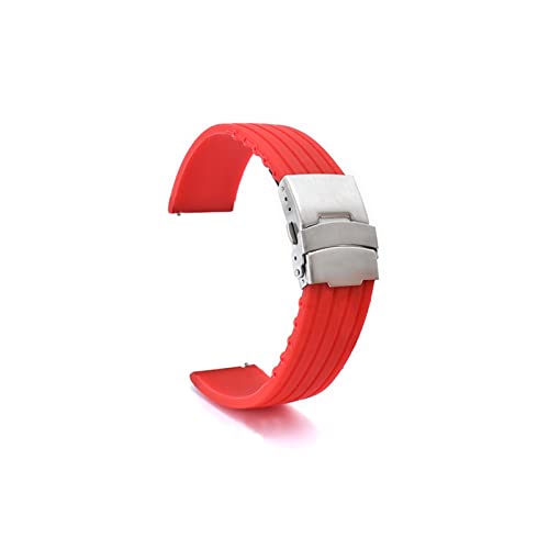 18mm 20mm 22mm 24mm Silikonarmband Faltschließe Passend für Samsung Fit für Galaxy Watch Gear S2 S3 Schnellverschluss Gummiarmband Armband Uhrenarmband (Farbe: Rot, Größe: 24 mm) von FXJHZH