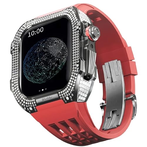 FXJHZH Gummiarmband-Lünette aus Titanlegierung für iwatch Watch SE/4/5/6 Apple Mod Watch Zubehör Ersatz-Edelstahlgehäuse für Iwatch SE-Serie 44 mm von FXJHZH