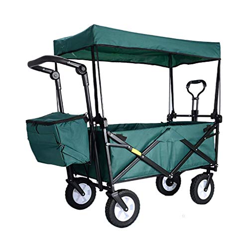 FXJHZH Klappbarer Gartenwagen mit Vordach, robuster Wagen, Kinder-Gepäckwagen, tragbarer Einkaufswagen für Outdoor-Camping, Push-Pull-Wagen, Belastung: 80 kg von FXJHZH