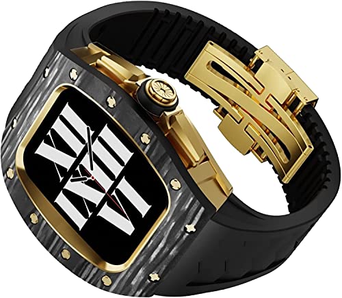 FXJHZH Kohlefaser-Lünette mit Titan-Uhrengehäuse + Fluorkautschuk-Uhrenarmband, für Serie 8 7 45 mm, Damen/Herren-Luxus-Modifikationsset, für IWatch SE 6 5 4 44 mm Uhrenarmband von FXJHZH