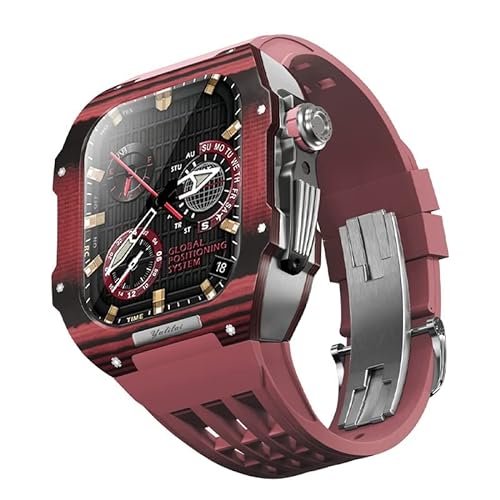 FXJHZH Luxus-Carbonfaser-Uhrenarmband-Nachrüstsatz, Carbonfaser-Armband und Gummi-Uhrenarmband für 8 7 6 SE 5 4-Serie, 44/45 mm Retrofit-Uhrenarmband-Upgrade von FXJHZH