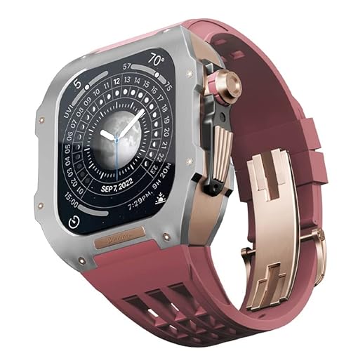 FXJHZH Luxus-Uhrenarmband, für 6/5/SE/4-Serie, Titangehäuse + Fluorkautschuk, Luxus-Uhrenarmband für Iwatch 44 mm, Nachrüstsatz, Upgrade von Uhrenarmband und Gehäuse von FXJHZH