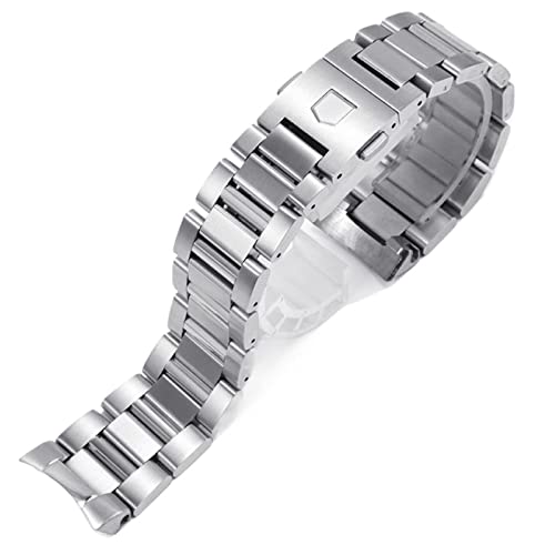 FXJHZH Silber-Schwarze Edelstahl-Uhrenarmband-Armbänder, gebogenes Ende, Solid Link, 22 mm, für -Stahluhr-Herrenarmbänder von FXJHZH