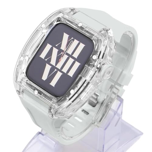 FXJHZH Transparentes Sport-Uhrengehäuse, Gummi-Uhrenarmband, für 8, 7, 6, 5, 4 SE-Serie, Sportarmband, transparentes Gehäuse, Mod-Kit, für Iwatch 44 mm 45 mm Uhren-Ersatzzubehör von FXJHZH