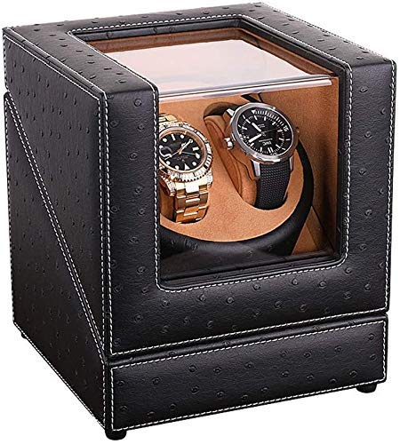 FXJHZH Uhrenbeweger-Box für 2 Uhren, doppelte hölzerne PU-Uhrenaufbewahrungsbox für Herren und Damen, leise von FXJHZH