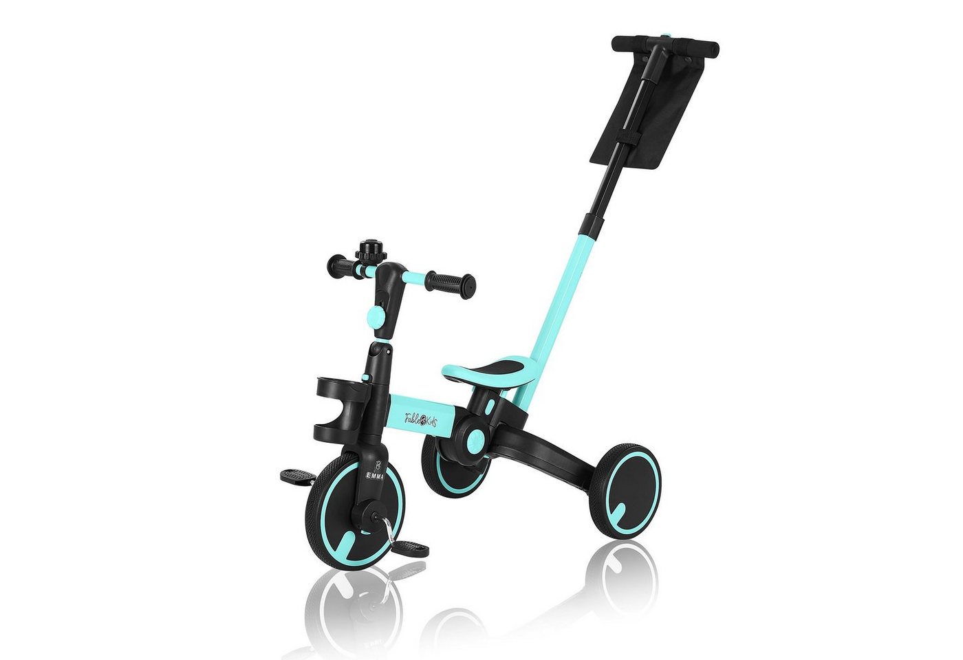 FableKids Dreirad EMMA 7in1 Kinderdreirad Laufrad Lernrad Kinder Fahrrad, ab 18 Monaten Becherhalter, Klingel Lenkstange von FableKids