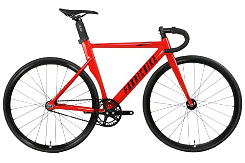 FabricBike AERO - Fixed Gear Fahrrad, Single Speed Fixie Starre Nabe, Aluminium Rahmen und Carbon-Gabel, Räder 28", 5 Farben, 3 Größen, 7.95 kg (Größe M) (Glossy Red & Black, L-58cm) von FabricBike