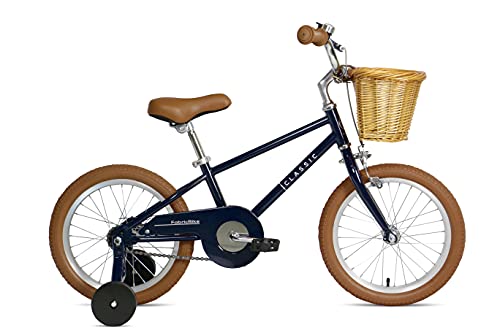 FabricBike Kids Fahrrad mit Pedalen für Jungen und Mädchen, Abnehmbare Trainingsräder, Hochwertige Bremsen, 12- und 16-Zoll-Räder, 4 Farben (Classic Navy, 16": 3-7 Jahre (96 bis 120 cm hoch)) von FabricBike