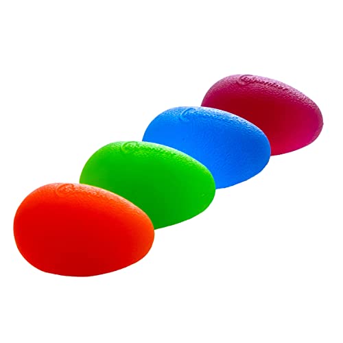 Eggsercizer Handtrainer, 4-teiliges Set mit Widerstandsstufen, je 1 Orange X-Soft, Grün Soft, Blau Medium, Lila Fest, Perfektes Werkzeug für Handtherapie und Griffstärkung von Fabrication Enterprises