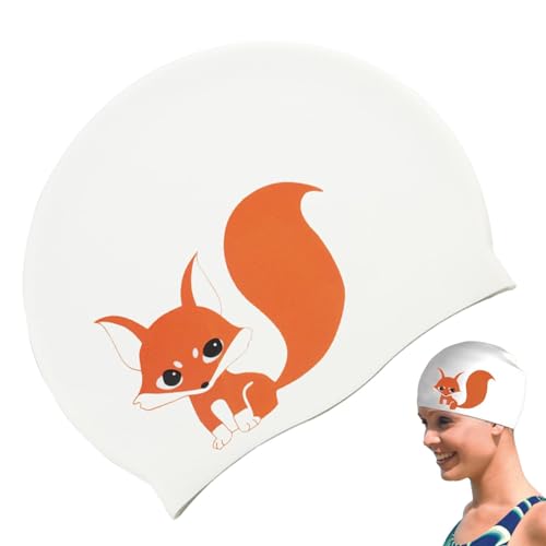 Silikon-Bademütze, Bademütze für Damen - Cartoon-Silikon-Badehüte für Erwachsene mit Fuchs-Aufdruck,Duschhut, wasserdicht, rutschfest, Pool-Zubehör für langes, kurzes Haar, Schwimmen unter der Dusche von Facynde