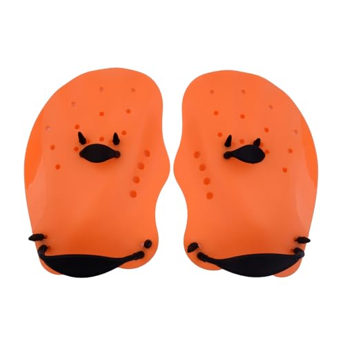 1 Paar Schwimmpaddel,Handpaddel zum Schwimmen,Schwimmen Paddel mit verstellbaren Riemen,Hand Paddle Trainingshilfe,Schwimmpaddelflossen-Krafttraining,für Schwimmen Erwachsene und Kinder (ORANGE-S) von Fadcaer