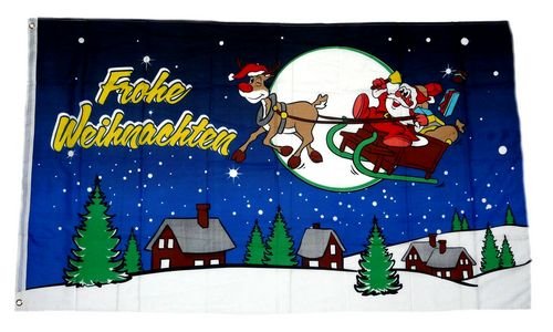 Fahne/Flagge Frohe Weihnachten Schlitten blau 90 x 150 cm von FahnenMax